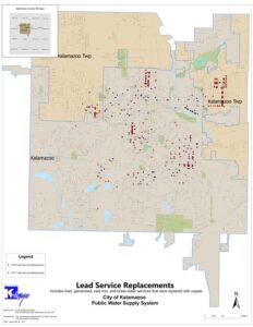 Map of Kalamazoo's Lead Pipes that were removed